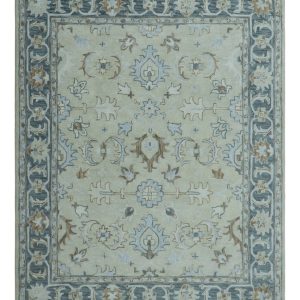 Traditional Oushak Design Beige And Blue Hand Tufted Custom Made Wool Rug