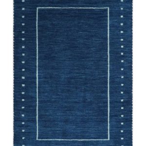 Modern Solid Plane Blue Hand Loomed Southwestern Custom Made wool Area Rug