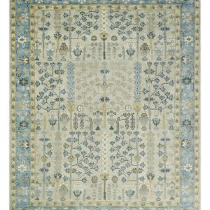 Tree of life Beige and Blue Traditional Hand Knotted Multi Size Wool Area Rug
