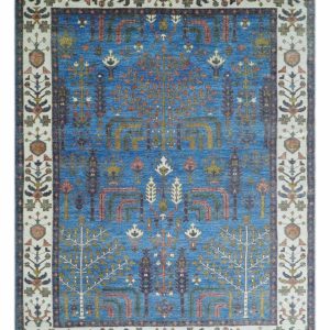 Tree of life Traditional Hand Knotted Blue and Ivory Multi Size Wool area Rug