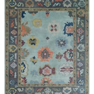 Custom Made Blue and Gray Hand Knotted Traditional Oushak Wool Area Rug