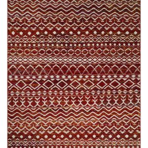8x10 Hand Knotted Rust. Gold and White Modern Contemporary Southwestern Tribal Trellis Recycled Silk Area Rug
