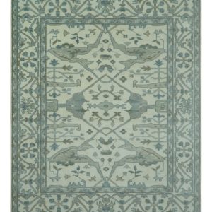 Richmond Custom Made Ivory and Olive Hand Knotted Oushak Wool Rug
