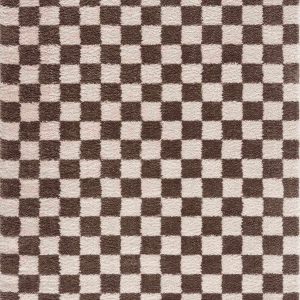 Canika Brown Washable Checkered Area Rug