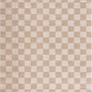Canika Checkered Cream Washable Area Rug
