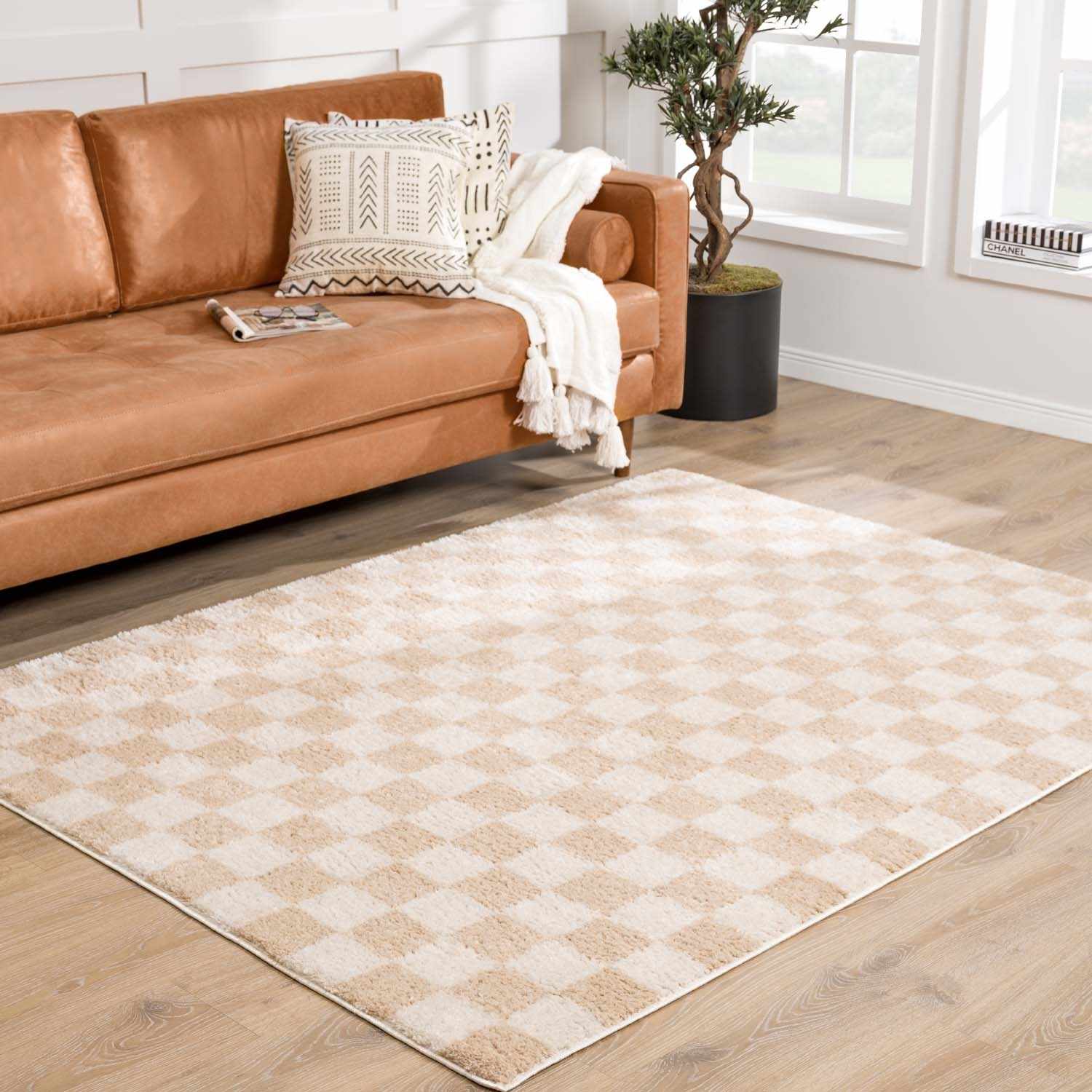 Canika Checkered Cream Washable Area Rug - Image 3