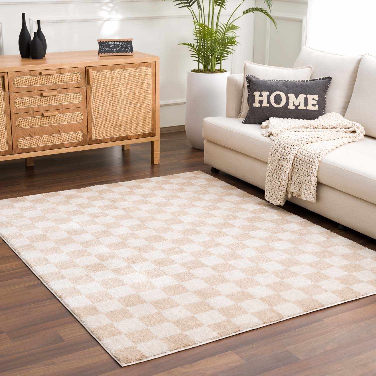 Canika Checkered Cream Washable Area Rug - Image 4