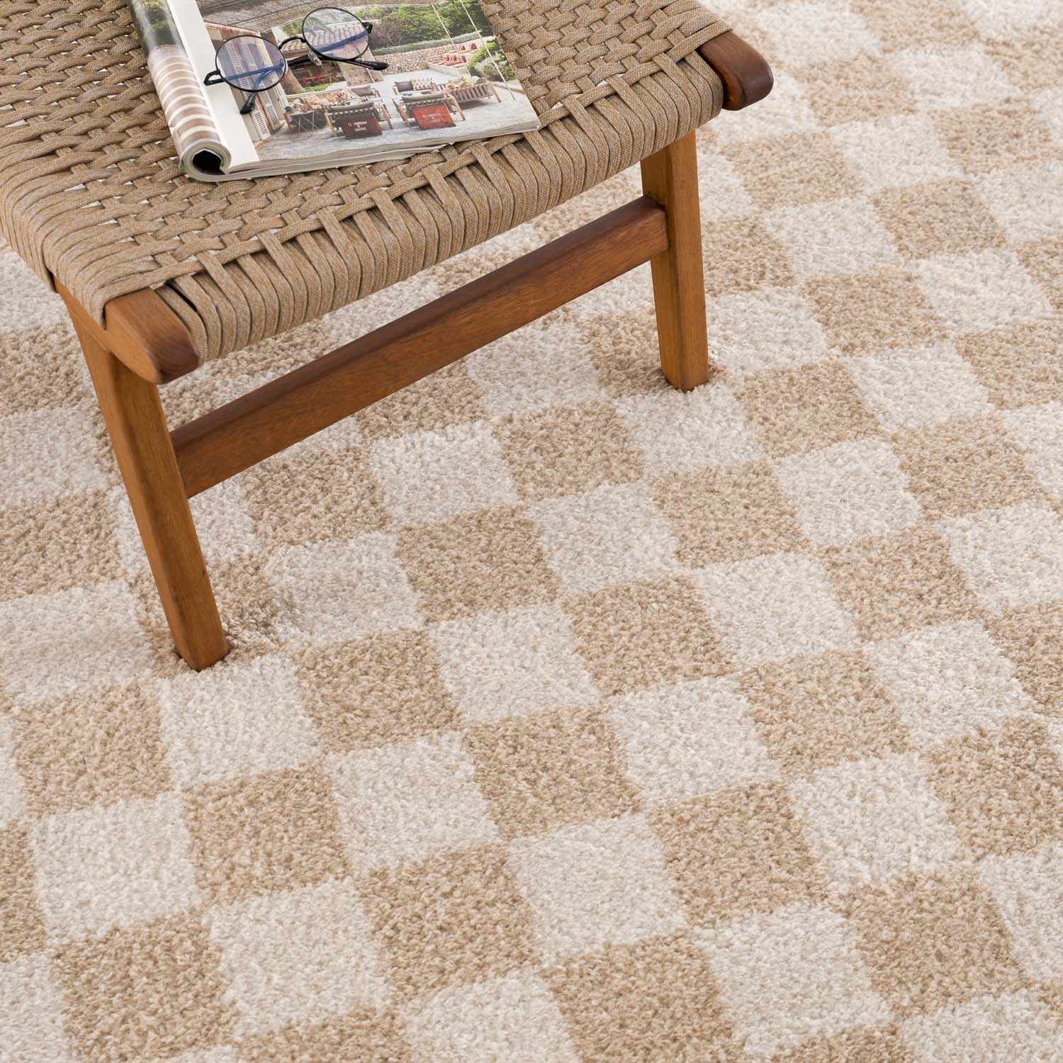 Canika Checkered Cream Washable Area Rug - Image 11