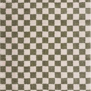 Canika Green Checkered Washable Plush Rug