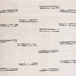 Riad Black Striped White Rug with Tassels