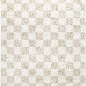 Gridline Off White & Ivory Checkered Area Rug