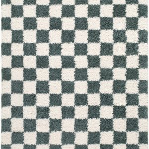 Gridline Teal & Ivory Checkered Area Rug