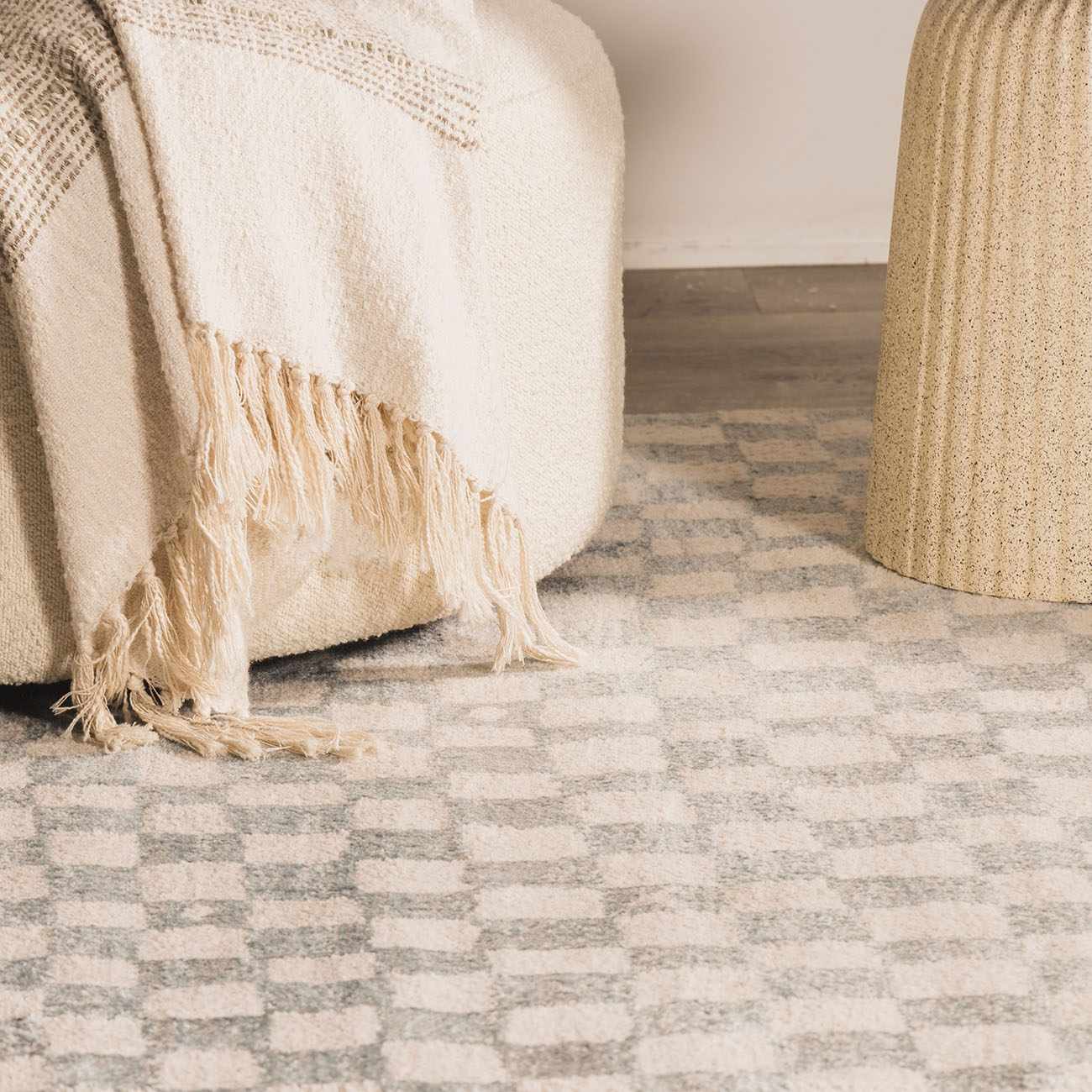 Benjy Cream & Light Blue Checkered Area Rug - Image 4