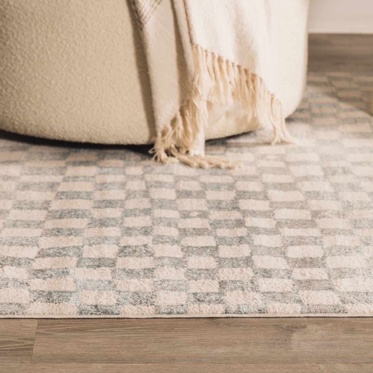 Benjy Cream & Light Blue Checkered Area Rug - Image 16