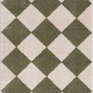 Arilla Green Washable Diamond Area Rug