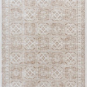 Dakari Light Brown Geometric Washable Area Rug