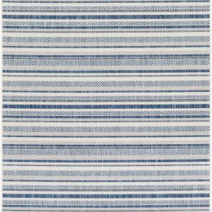 Olin White&Blue Striped Nordic Outdoor Rug