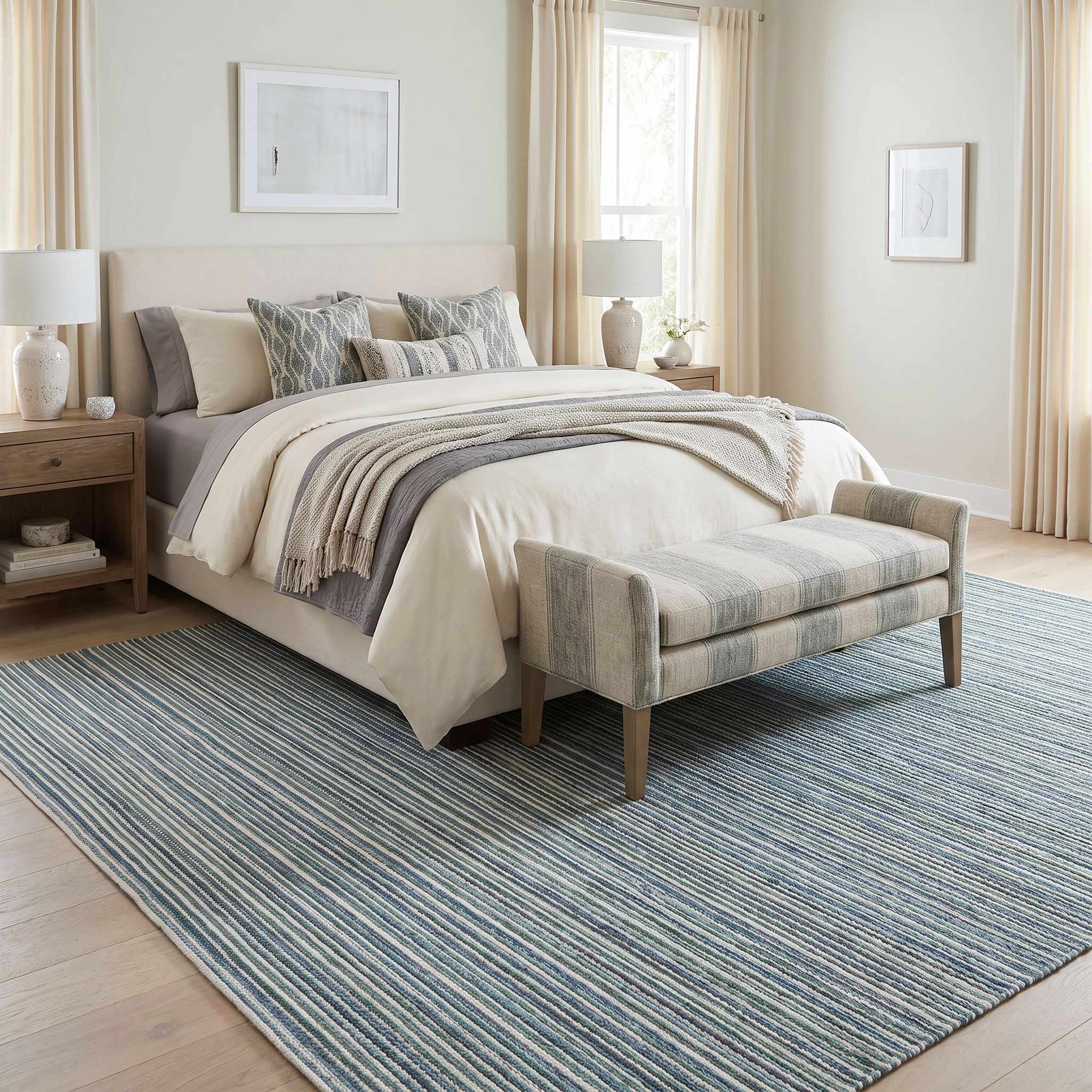 Jachai Blue Straped Washable Area Rug - Image 2