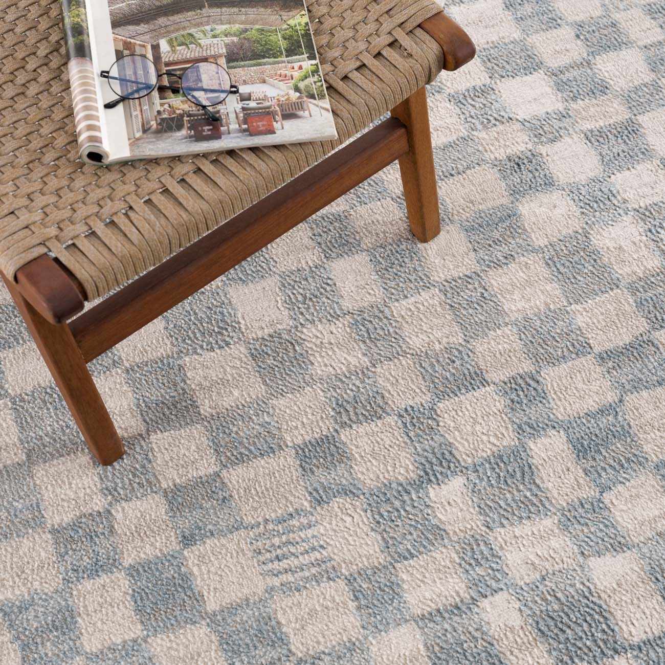 Benjy Cream & Light Blue Checkered Area Rug - Image 6