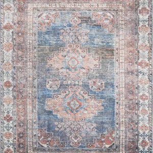 Baltinglass Rust & Blue Washable Area Rug - Clearance