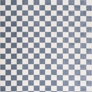 Brone Blue Checkered Washable Rug