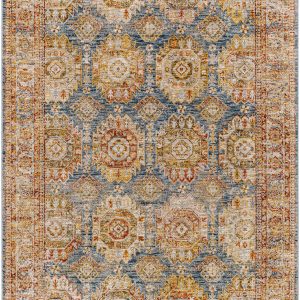 Crescentia Blue & Beige Textured Rug with Fringes