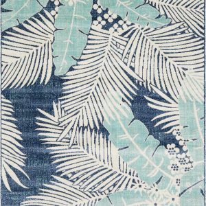 Thebarton Coastal Blue Palm Outdoor Area Rug
