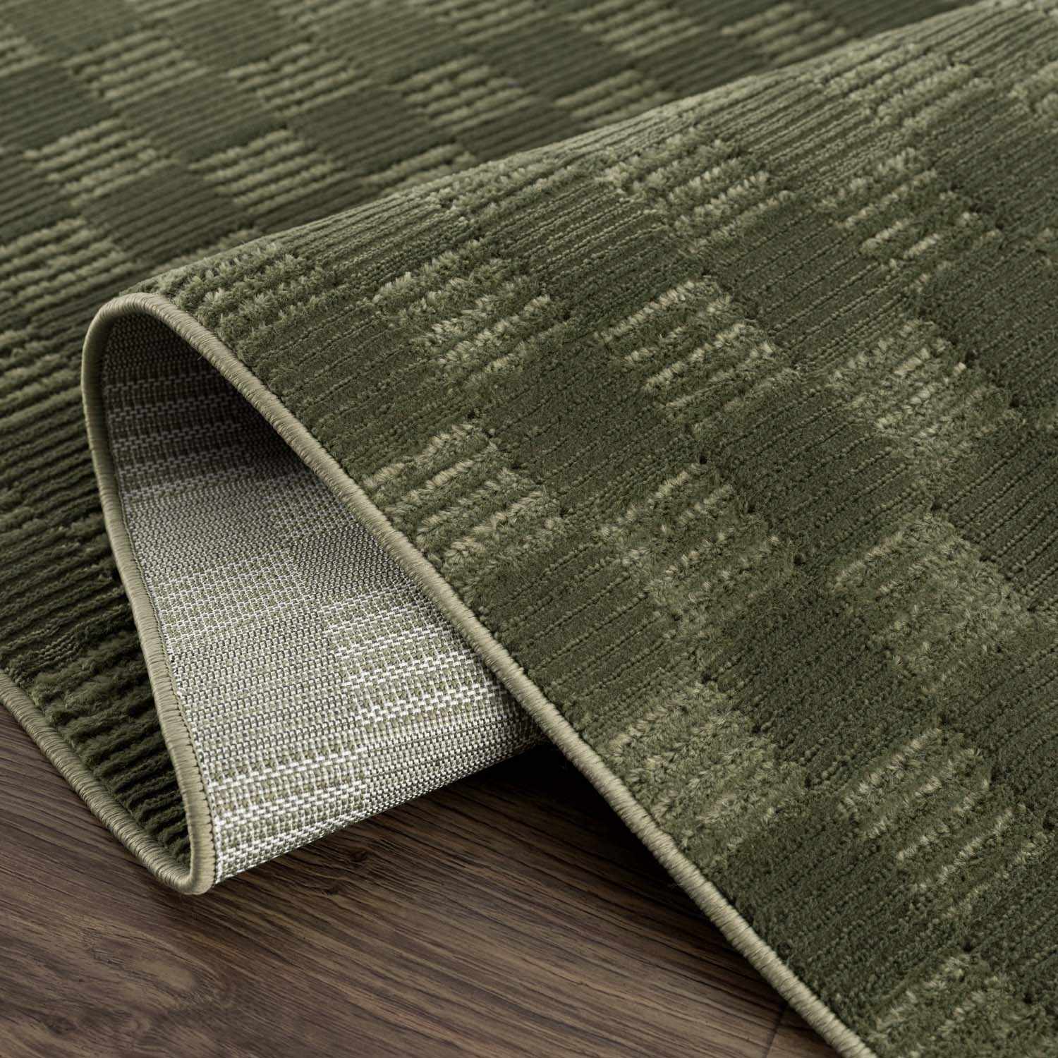 Truls 3D Checkered Washable Rug - Green - Image 7