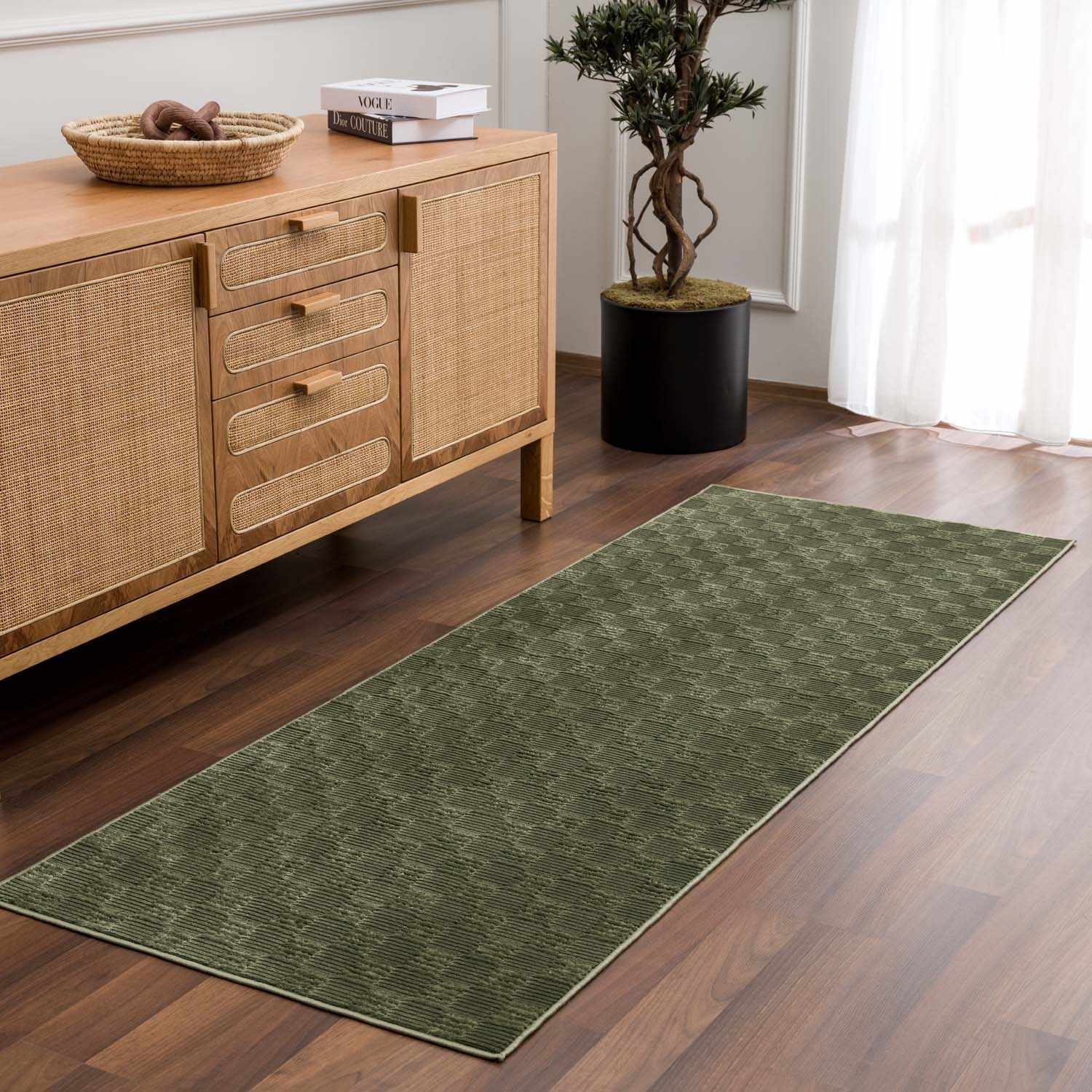 Truls 3D Checkered Washable Rug - Green - Image 11