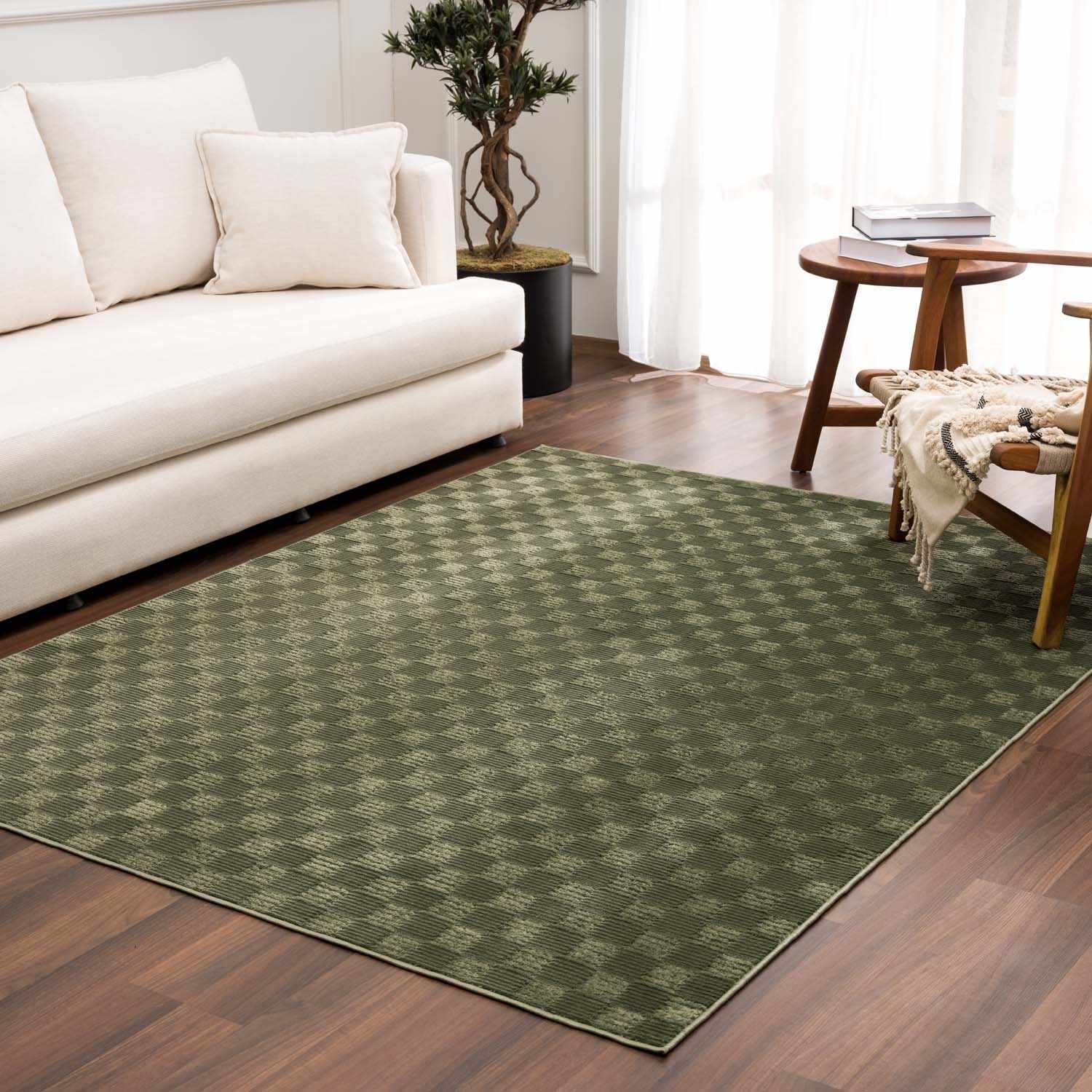 Truls 3D Checkered Washable Rug - Green - Image 3