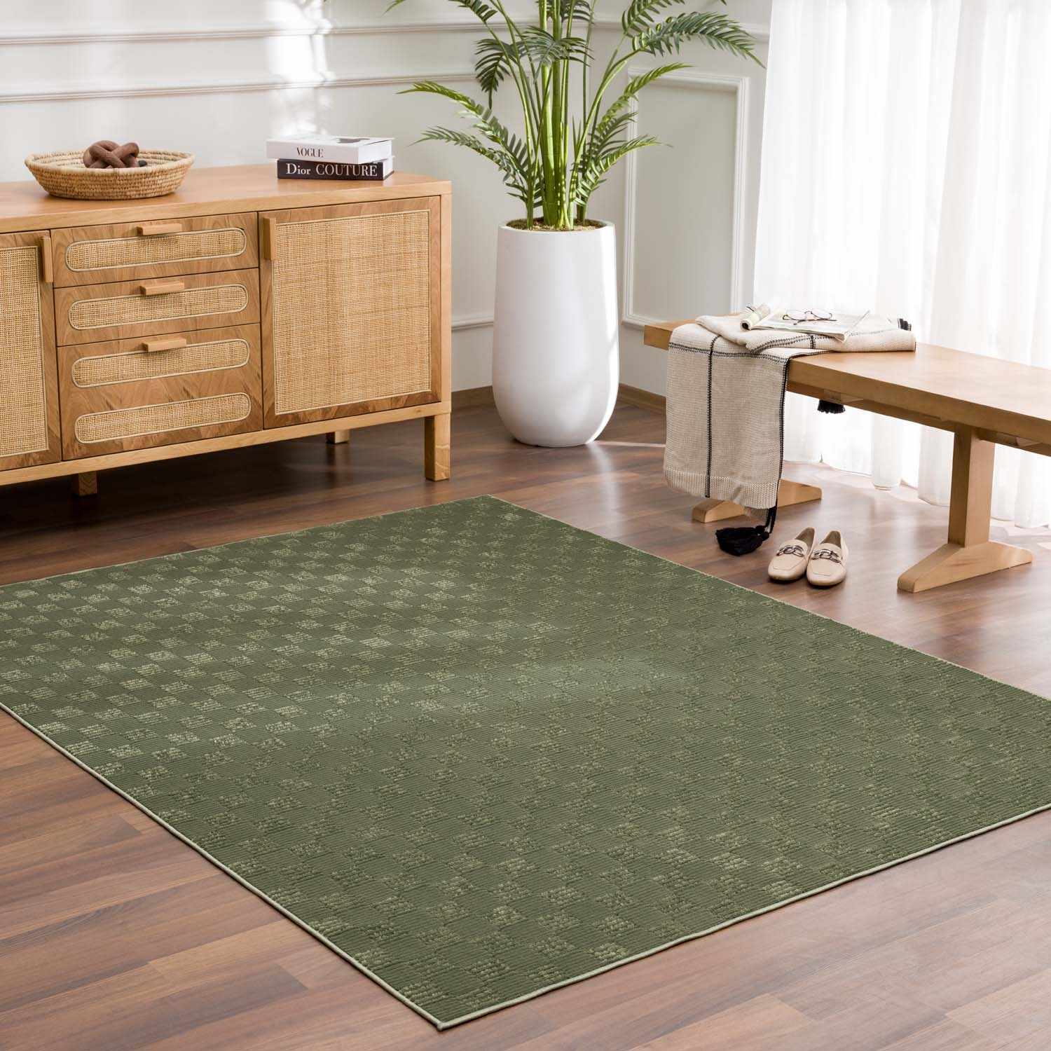 Truls 3D Checkered Washable Rug - Green - Image 9