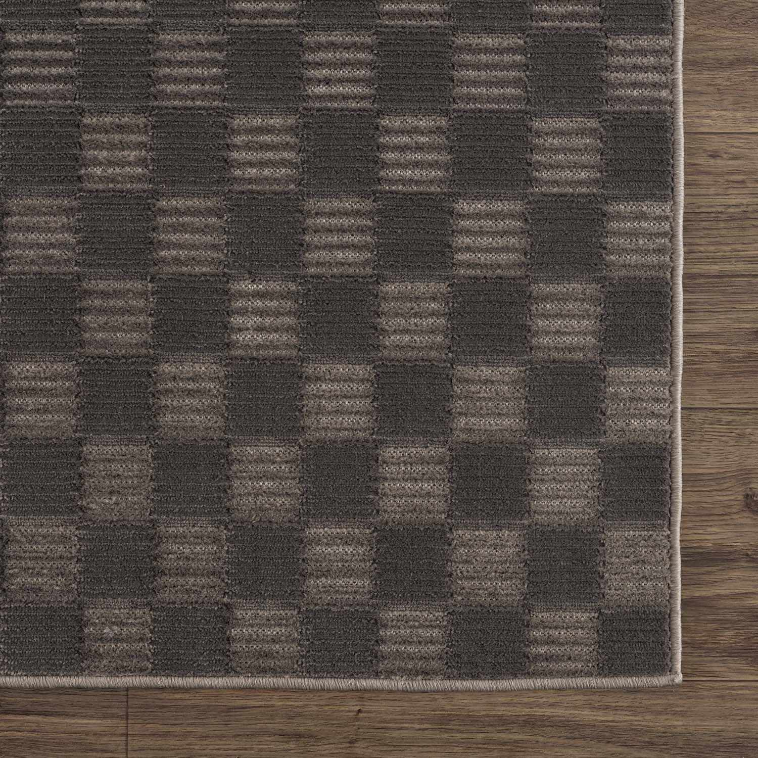Truls 3D Checkered Washable Rug - Black - Image 7