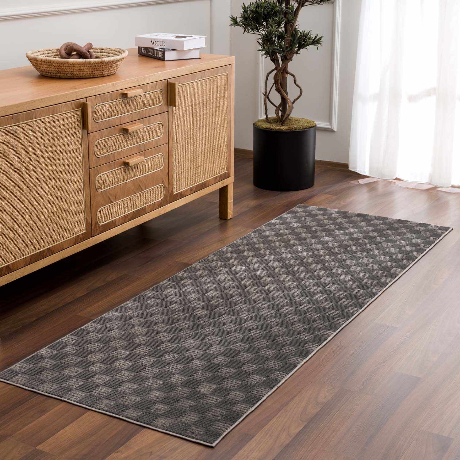 Truls 3D Checkered Washable Rug - Black - Image 4
