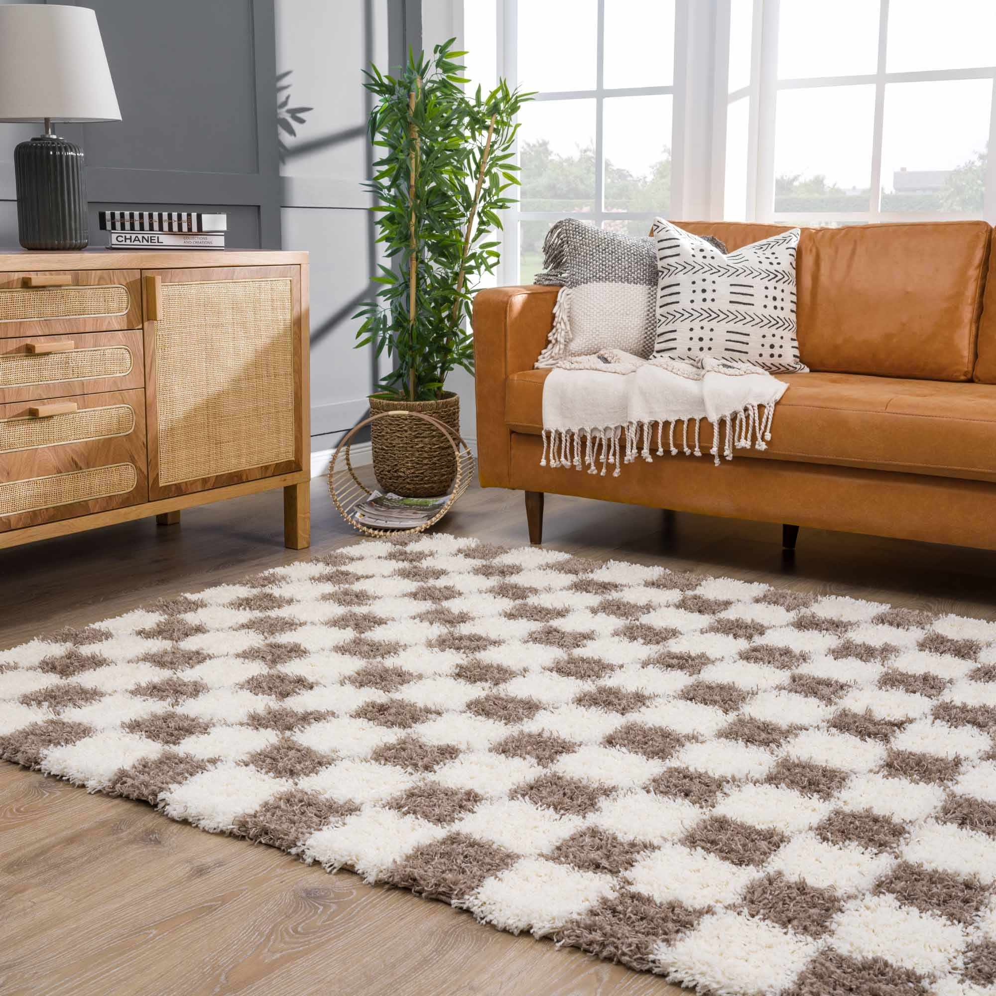 Atira Brown Checkered Area Rug - Image 11