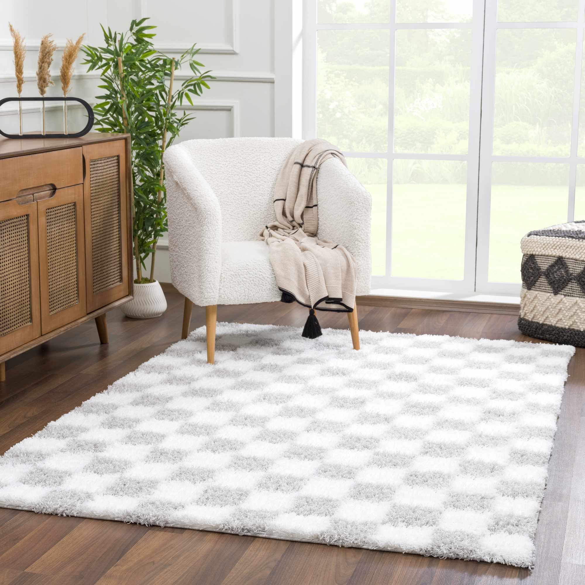 Atira Gray Checkered Area Rug - Image 3