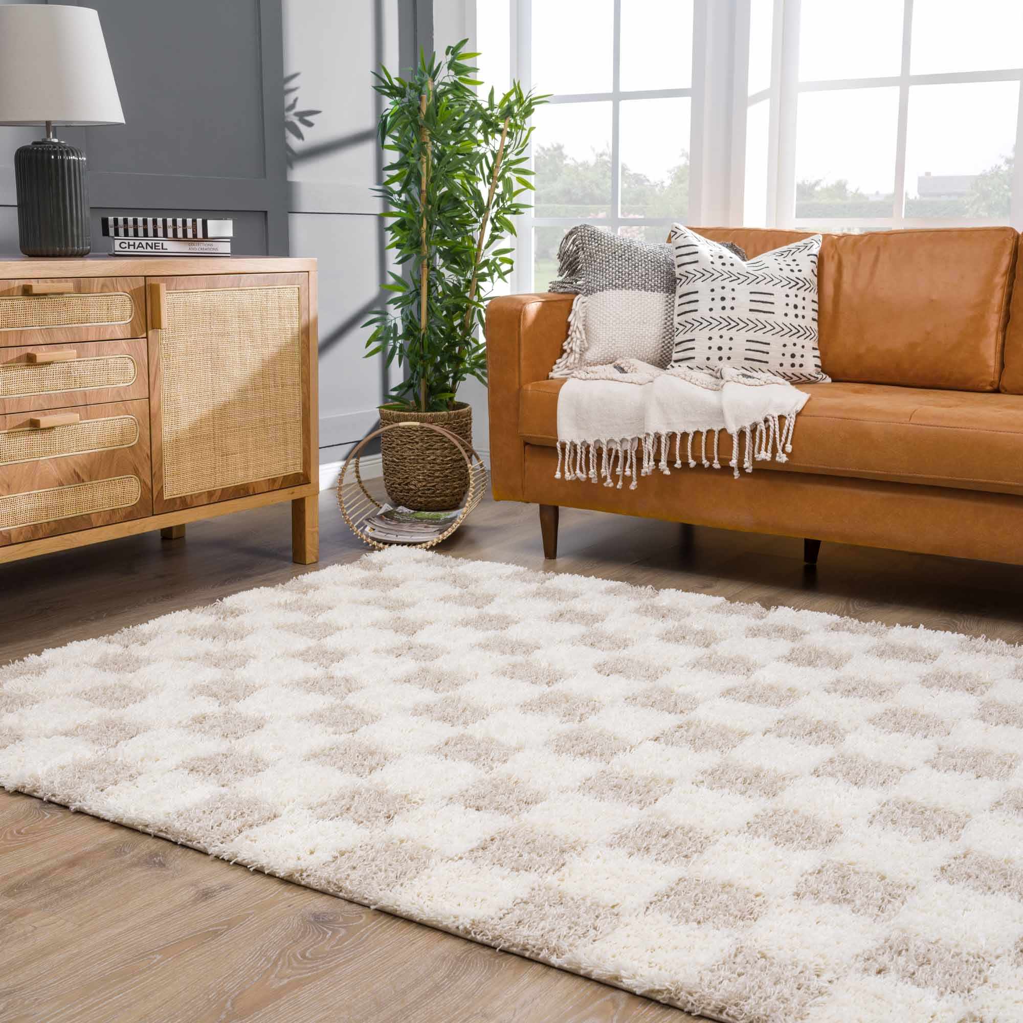 Atira Light Brown Checkered Area Rug - Image 19