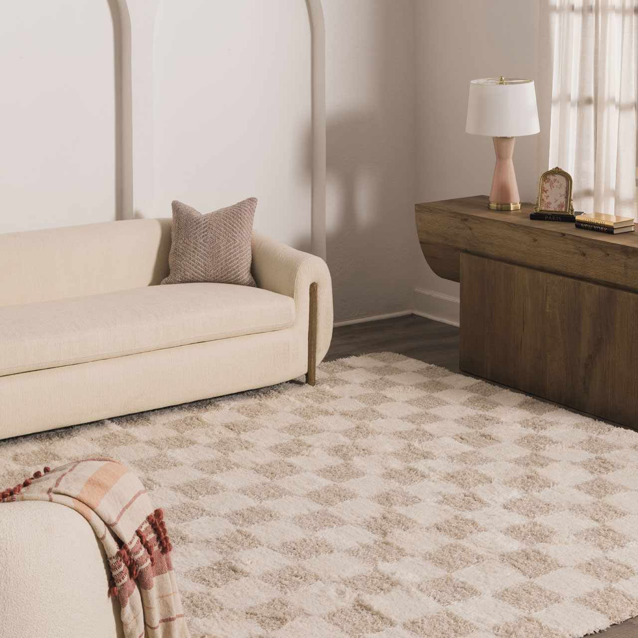 Atira Light Brown Checkered Area Rug - Image 25