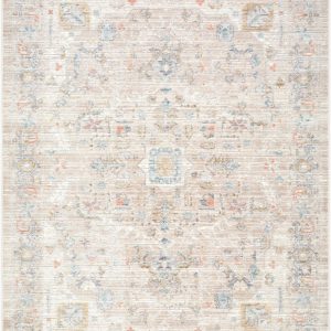 Kehea Beige Medallion Machine Woven Polypropylene Washable Area Rug