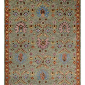 Vintage Style Rust. Pink and Blue Hand Knotted Traditional Oushak Multi Size wool Area Rug
