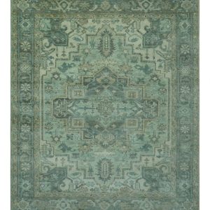Custom Made Hand Knotted Green and Taupe Traditional wool rug