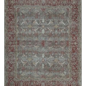Antique Style Vintage Finish Low Pile Hand Knotted Gray. Silver and Rust Traditional Oushak Wool Rug | TRD2779