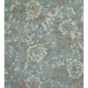 Beautiful Blue. Ivory and Olive Floral Design 8x10 Hand Tufted wool Rug