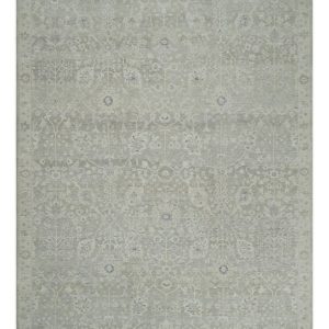 Beige and Silver Custom Made Antique Style Distressed Finished Low Pile wool Area Rug