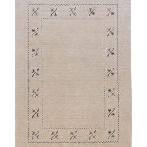 Beige Border Design Hand Loomed Wool Area Rug