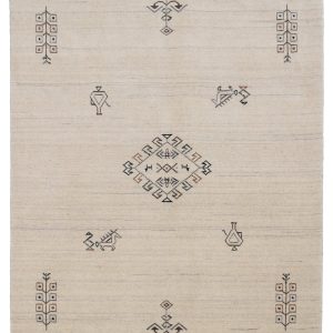 Beige Center Medallion Design Hand Loomed Wool Area Rug
