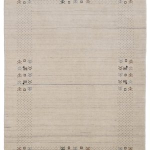 Beige Contemporary Solid Border Design Hand Loomed Wool Area Rug