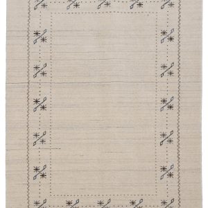 Beige Gabbeh Border Design Hand Loomed Wool Area Rug