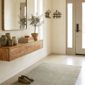 Beige Modern Solid Design Hand Knotted Wool Area Rug