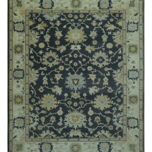 Black. Silver and Olive Oushak Hand Knotted Custom Made Wool Rug