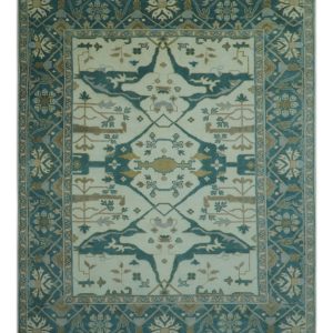 Blue And Beige Traditional Oushak Hand Knotted Custom Made wool rug